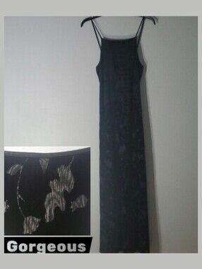 Bebe Dress women's sz small black gown lined sheer Fabric cut-outs strappy glam